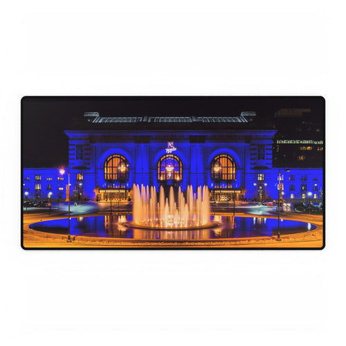 Desk Mat - Kansas City Royals Union Station and Fountain Lit Blue Design