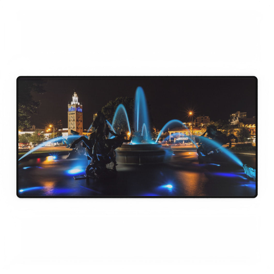 Desk Mat - City Of Fountains with JC Nichols Fountain in Kansas City, Missouri Blue for Royals World Series